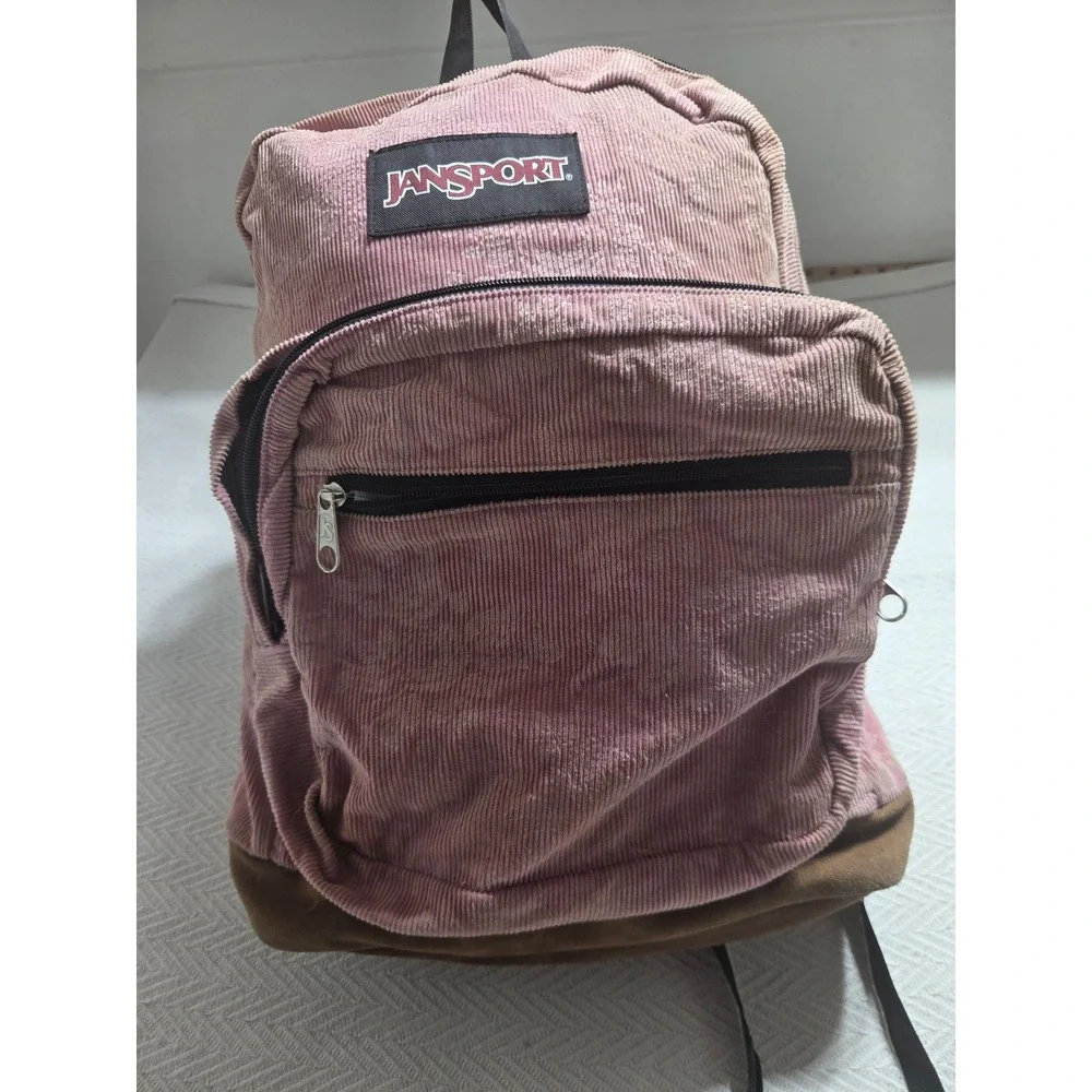 JanSport Right Pack Expressions Pink Corduroy Suede Leather Bottom Backpack